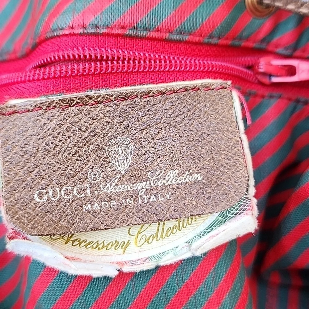 Gucci Red and Green Striped Vintage Women's Bucket Bag - Picture 14 of 16
